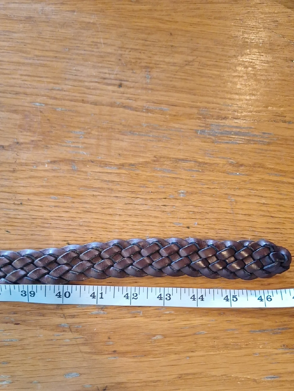 Brown Braided Leather Belt with Brass Buckle - Size 38